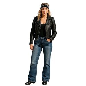Harley Davidson Angel Wing Embellished Bootcut Jeans Size 10 Medium Wash Y2K